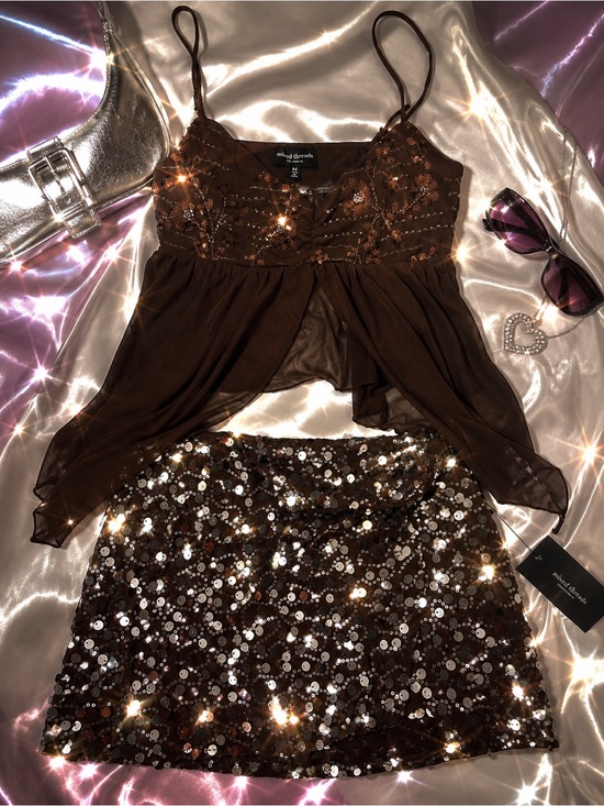 Wet Seal Dresses & Skirts - Y2K festival top and skirt fairy outfit shiny glitter going out